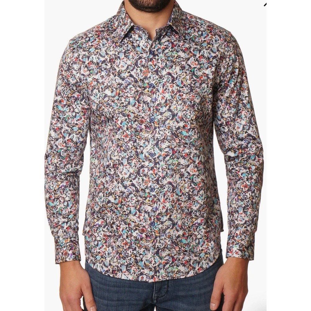 Robert Graham Mens Wynn Multi-Color Abstract Graphic Print Button Down Shirt L